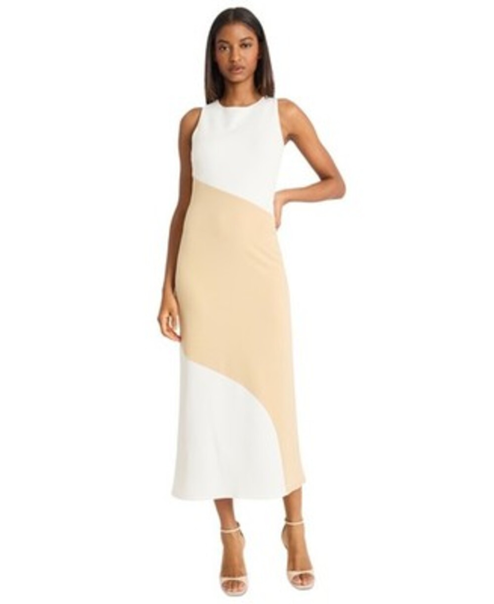 Donna Morgan Colorblocked A-Line Dress Women's 16 Ivory/Irish Cream Sleeveless